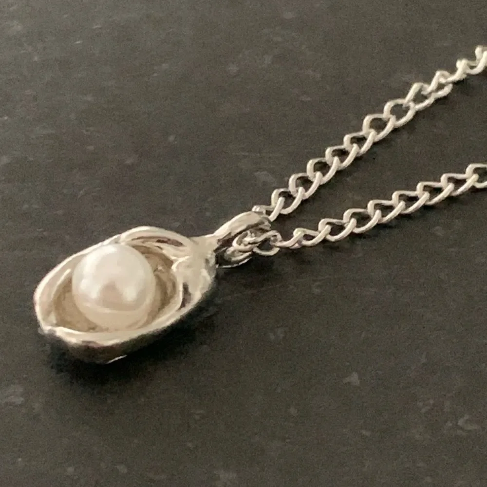 Whimsical Egg in a Nest Pendant Necklace - Silver Tone with Faux Pearl
